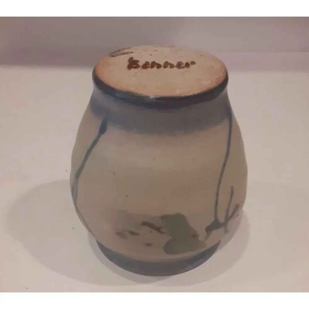 Artist Signed Benner Pottery Vase Blues & Greens Versatile Decor